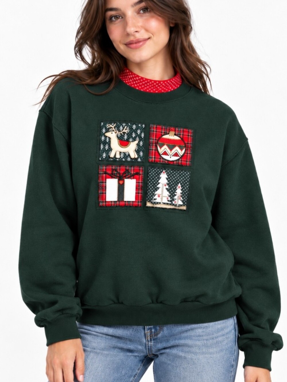 True Vintage FairSet Christmas Sweatshirt Quilt Patchwork Appliqué M Quilt